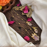 Stylish Dual Elephant Pastel Pink AD Stone Pendant Chain-G14524